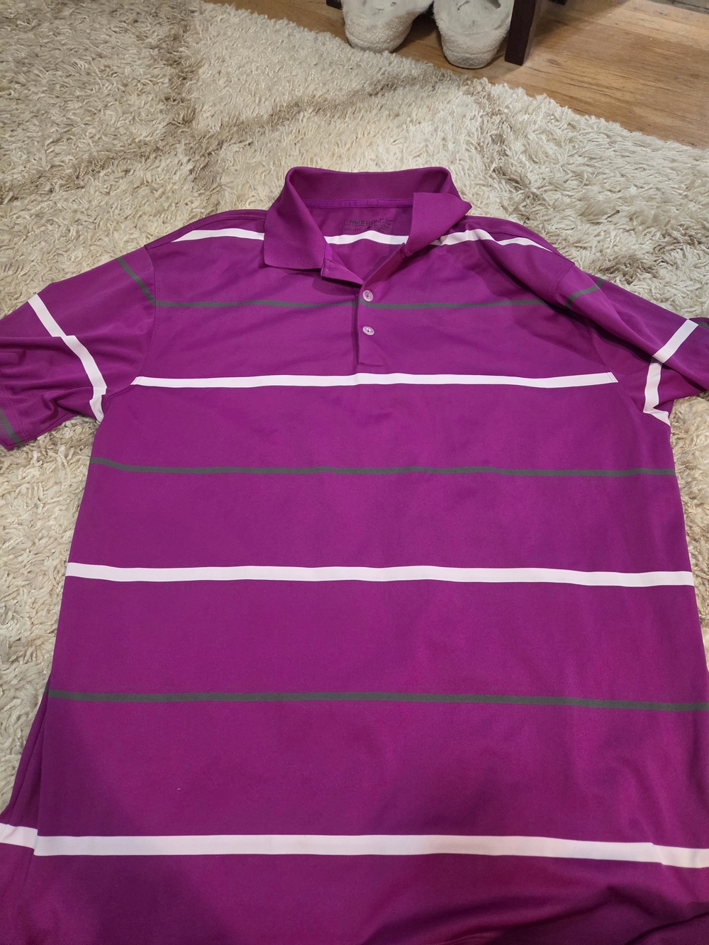 Nike Men's Magenta Polo with White & Green Stripes